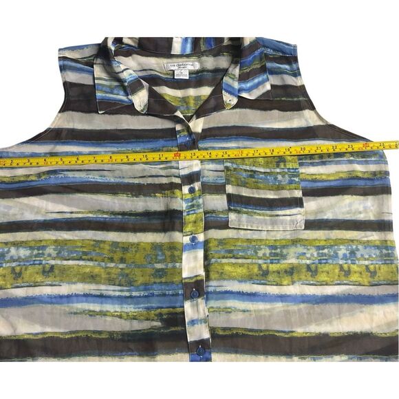 Liz Claiborne Sleeveless MultiColor Stripe Shirt  Lightweight C-Thru Material 1X - Picture 3 of 6